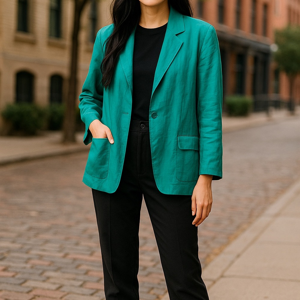 Eileen Fisher Emerald Green Single-Button Blazer - Picture 10 of 12
